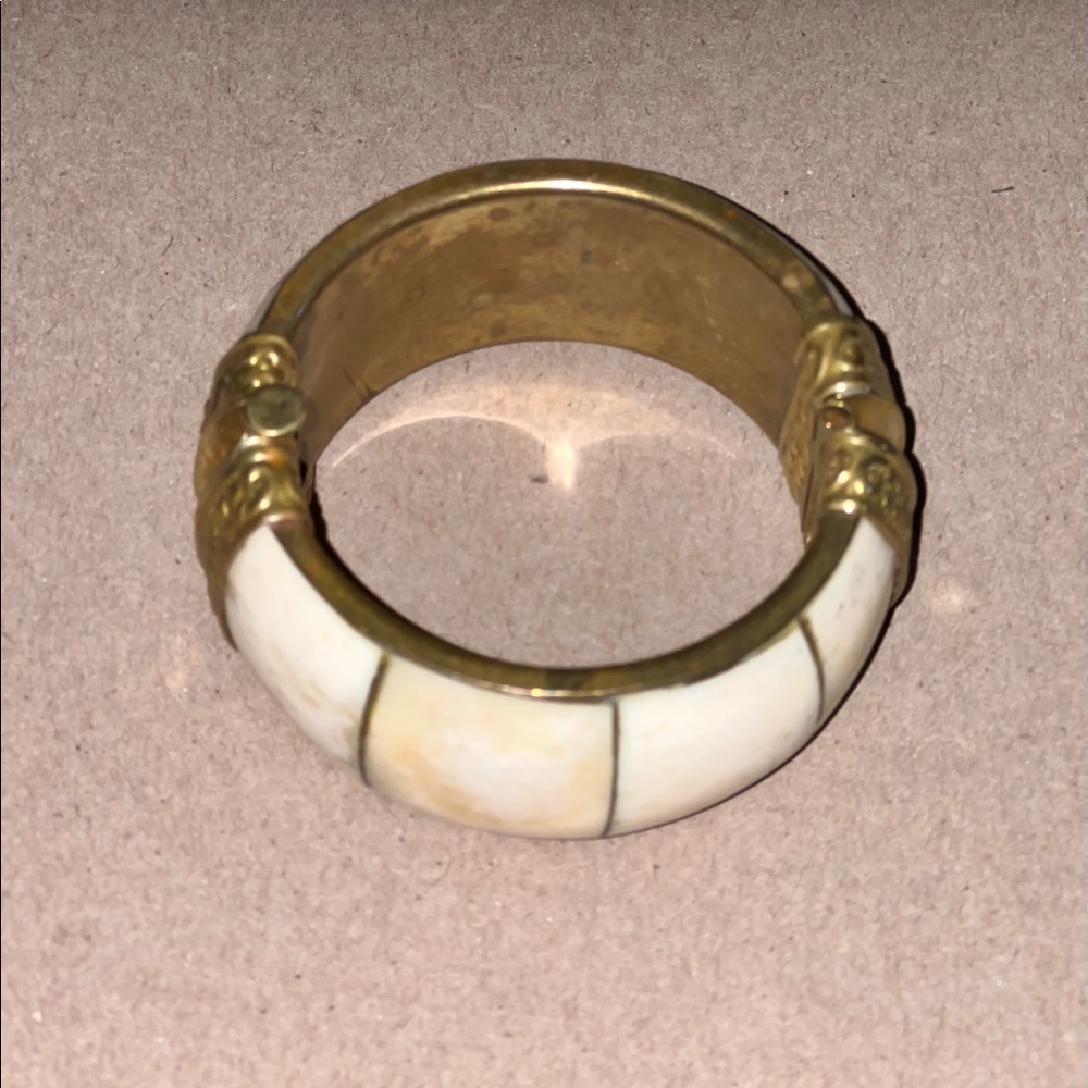 Vintage Mother of Pearl and Brass cuff Bracelet